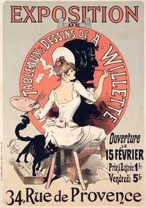 Reproducción de un cartel publicitario de una Exposición de las Pinturas y Dibujos de A. Willette, Rue de Provence, 1888